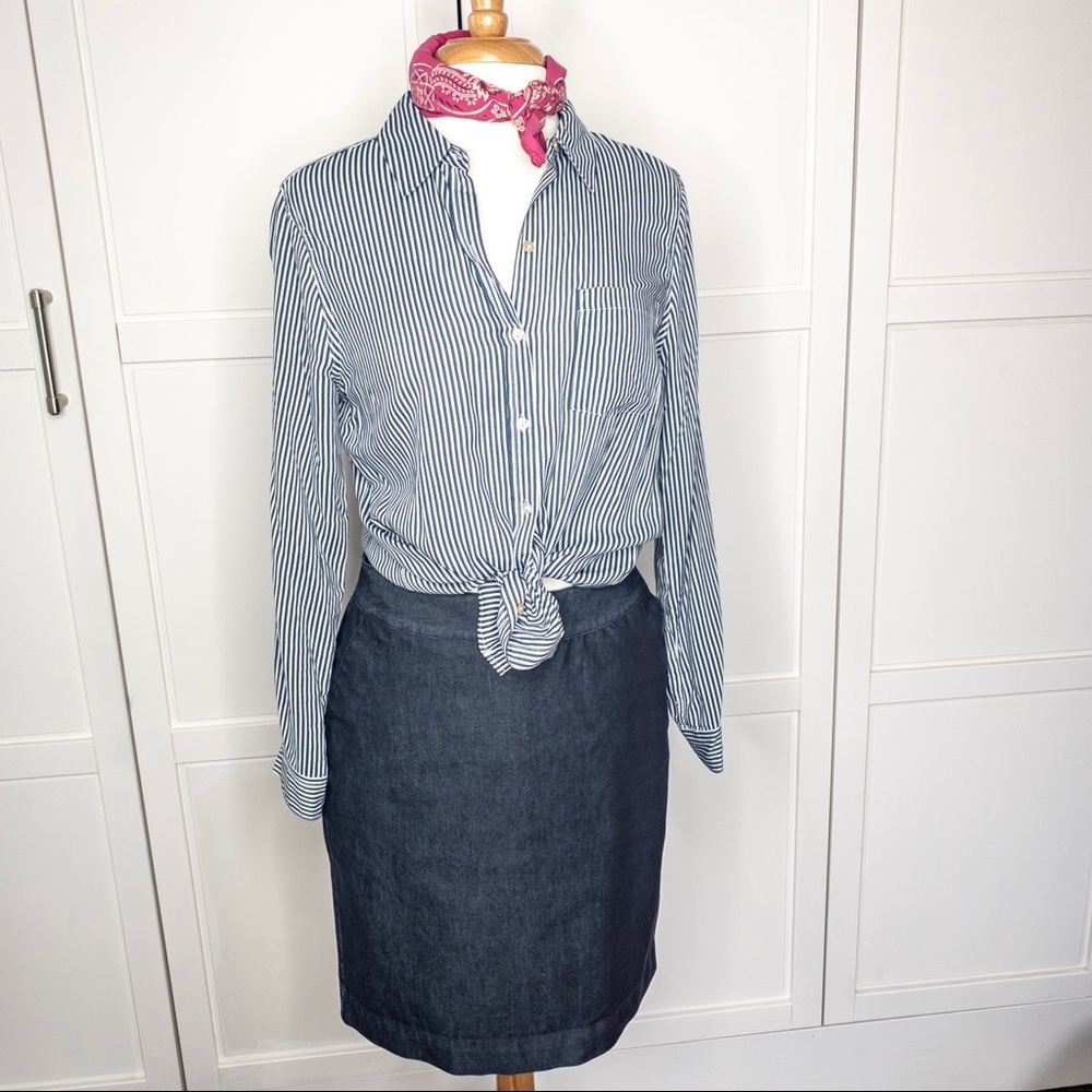 Blue Stretch Denim Tailored Skirt